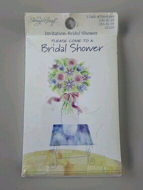 Image Craft 4 Cards Floral Bridal Shower Invitations Stationery Set Vintage